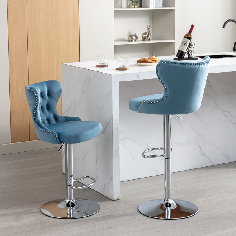 Swivel Barstools Adjusatble Seat Height From 25-33", Modern Upholstered Chrome Base Bar Stools With Backs Comfortable Tufted For Home Pub And Kitchen Island