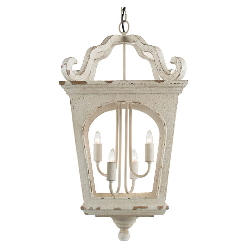 4 Light Wood Chandelier, Hanging Light Fixture With Adjustable Chain For Kitchen Dining Room Foyer, Bulb Not Included - Cream White