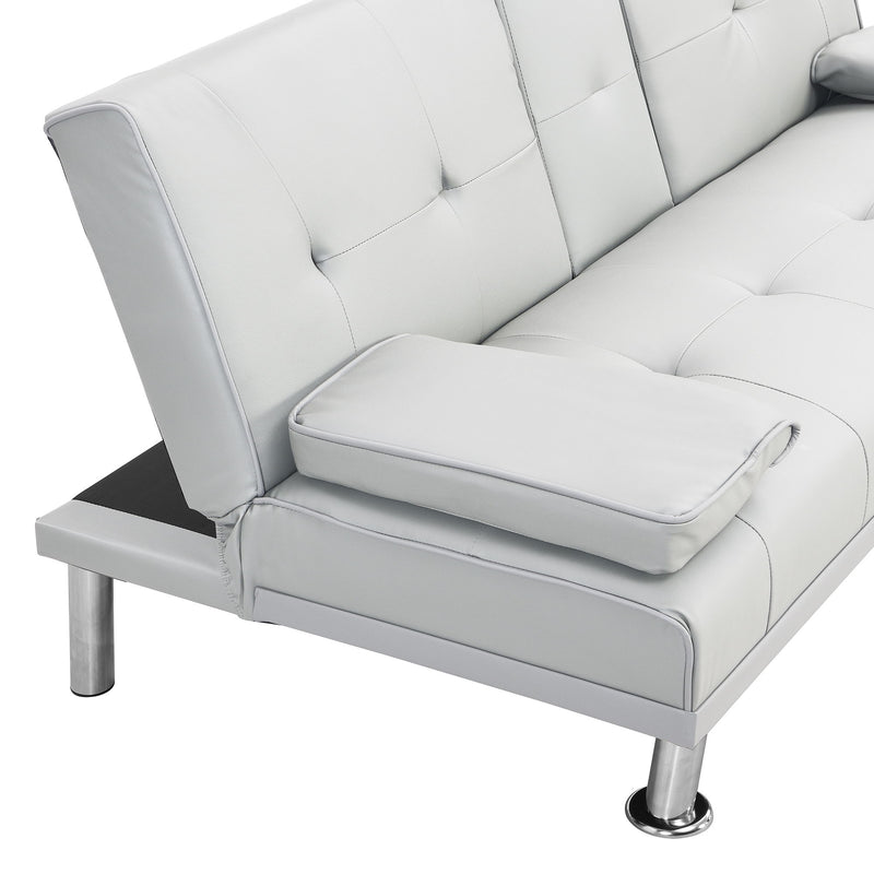 Futon Sofa Bed With Armrest Two Holders Wood Frame, Stainless Leg