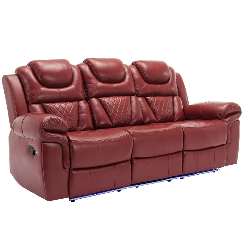 Home Theater Seating Manual Recliner Chair With Center Console And Led Light Strip For Living Room