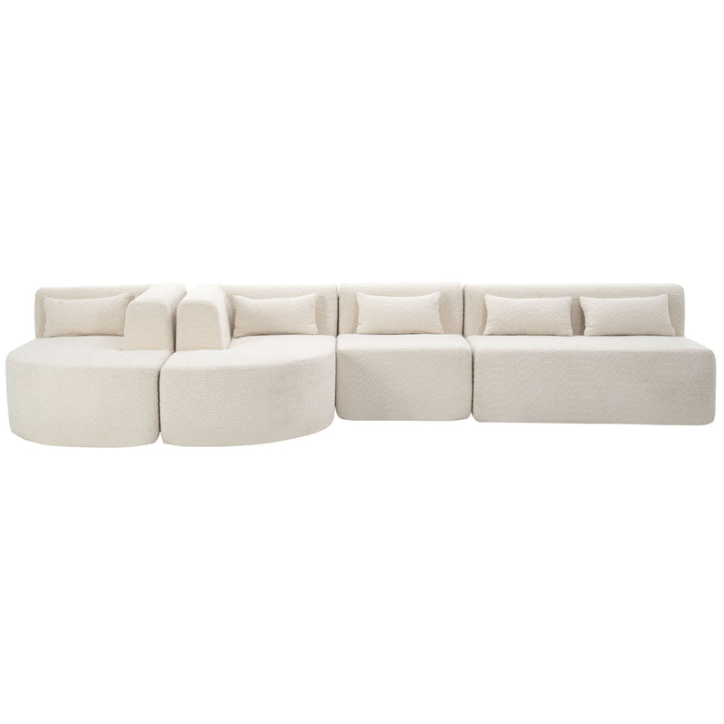 Upholstered Sofa Free Combined Sofa Couch With Two Chaise Lounge And Five Back Pillows For Living Room - Beige