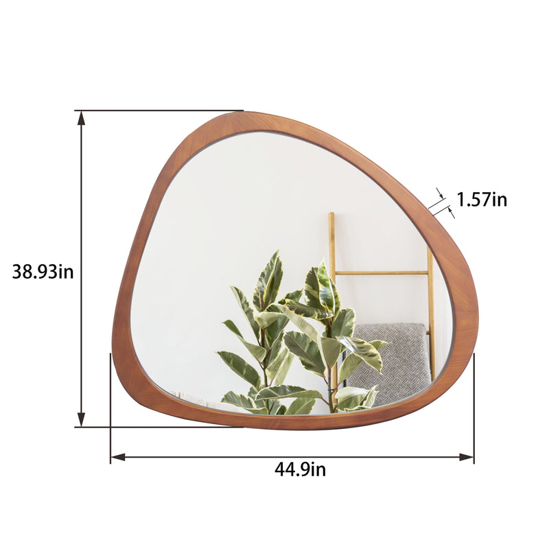 Asymmetrical Wall Mirror Wooden Framed Mirror Large Sized Dressing Mirror, For Living Room, Bedroom, Bathroom, Hallway Or Entry Way - Natural Wood