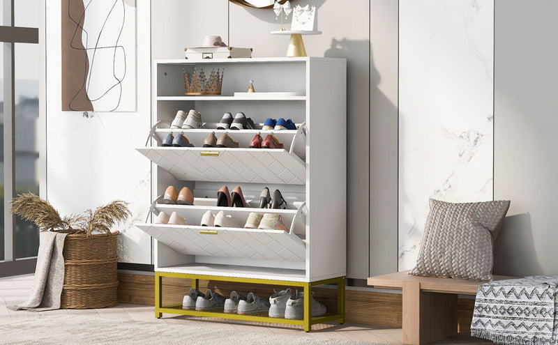 Shoe Cabinet With 2 Flip Drawers, And 2 Shelves, Modern Free Standing Shoe Rack For Heels, Boots, Slippers, Shoe Storage Cabinet For Entryway, Hallway, Living Room