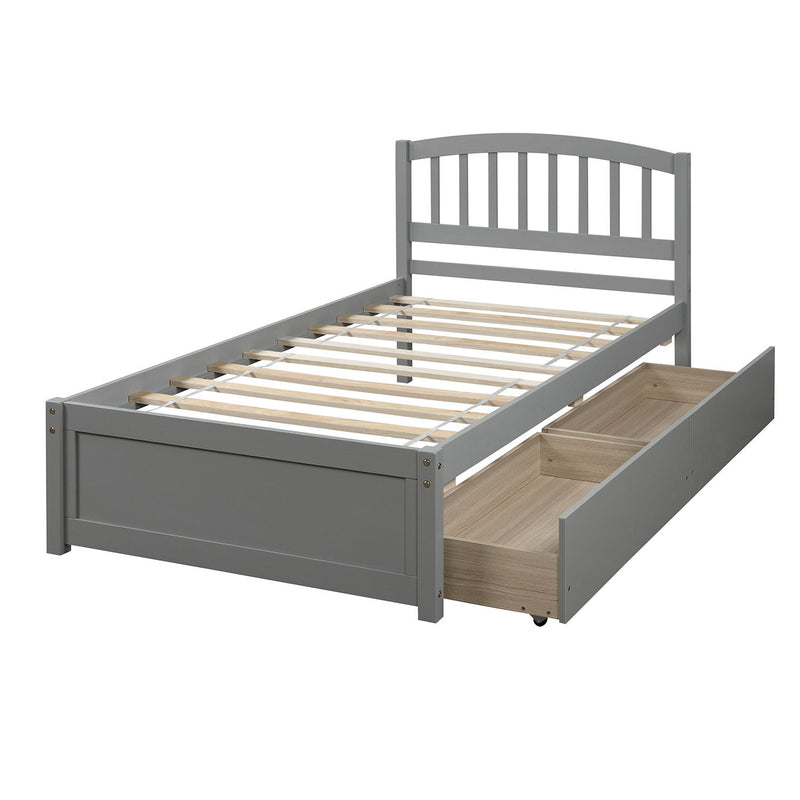 Twin Platform Storage Bed Wood Bed Frame With Two Drawers And Headboard - Gray