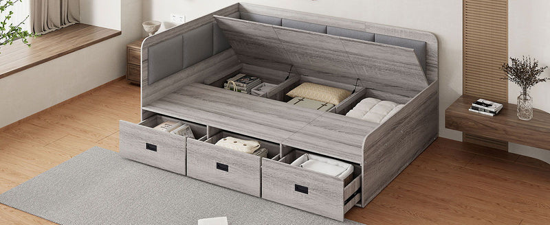 Full Size Daybed With Three Drawers And Three Storage Compartments - Gray