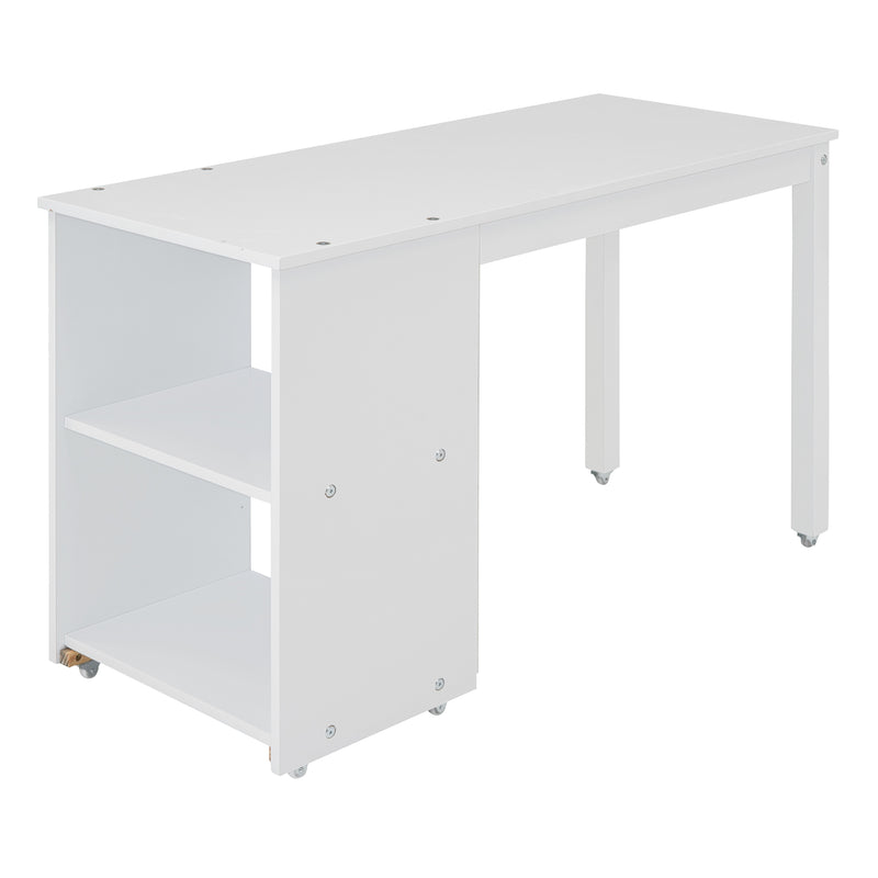 Twin Size Loft Bed with Rolling Cabinet, Shelf and Tent - White