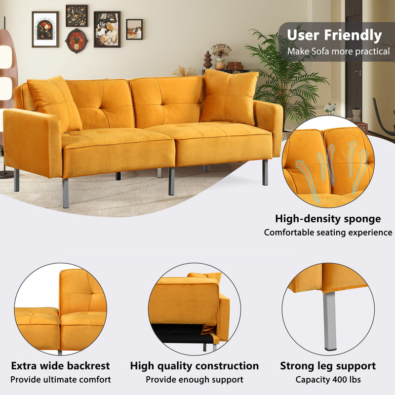 Linen Upholstered Modern Convertible Folding Futon Sofa Bed For Compact Living Space, Apartment, Dorm