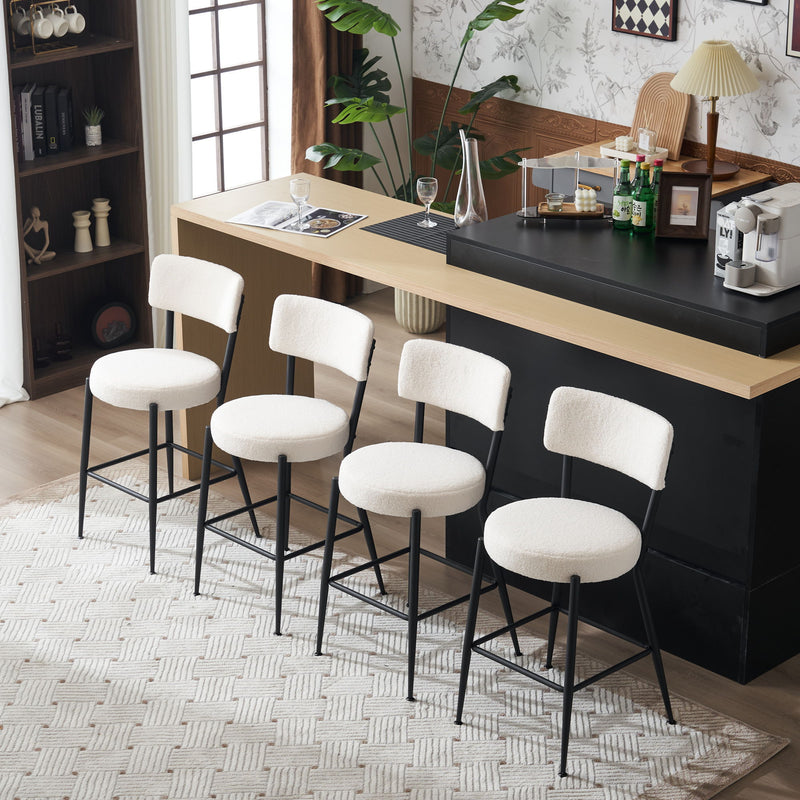 Modern Teddy Fabric Upholstered Bar Stools - Black Legs