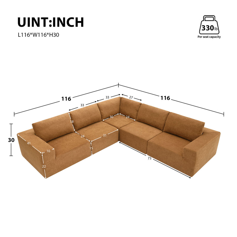 Modular L Shaped Sectional Sofa, Luxury Floor Couch Set, Upholstered Indoor Furniture, Foam - Filled Sleeper Sofa Bed For Living Room, Bedroom, 5 Pieces Free Combination - Brown