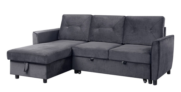 Hudson - Velvet Reversible Sleeper Sectional Sofa With Storage Chaise - Dark Gray