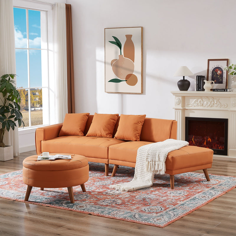 Contemporary Sofa Stylish Sofa Couch With A Round Storage Ottoman And Three Removable Pillows For Living Room