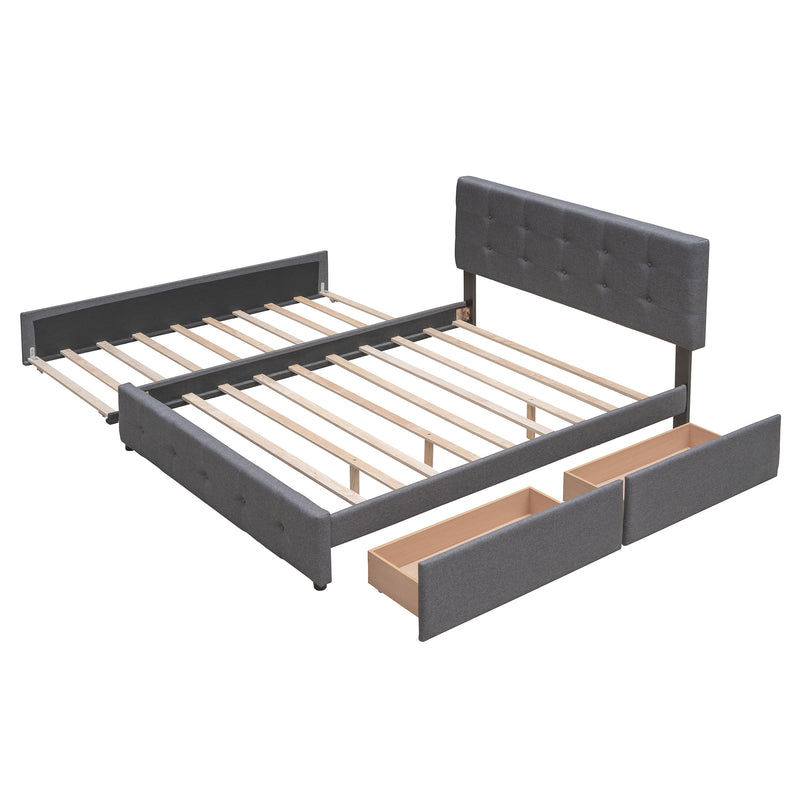 Upholstered Platform Bed with 2 Drawers and 1 Twin XL Trundle,  Linen Fabric, Queen Size - Dark Gray(OLD SKU :LP000314AAE)