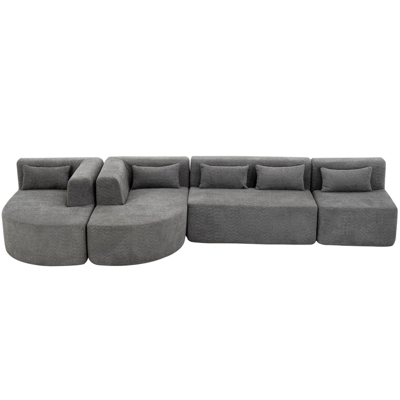 Upholstered Sofa Free Combined Sofa Couch With Two Chaise Lounge And Five Back Pillows For Living Room - Light Gray