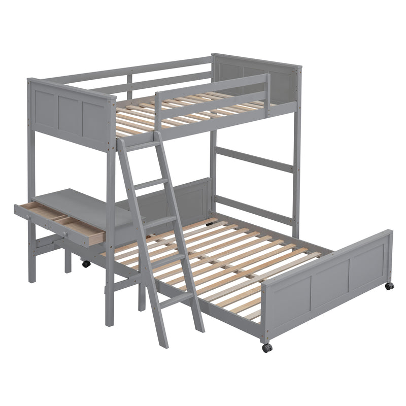 Twin Over Full Bunk Bed with Desk, Gray