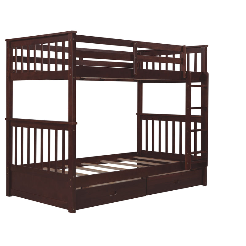 Twin-Over-Twin Bunk Bed with Ladders and Two Storage Drawers (Espresso)(OLD SKU:LT000265AAP)