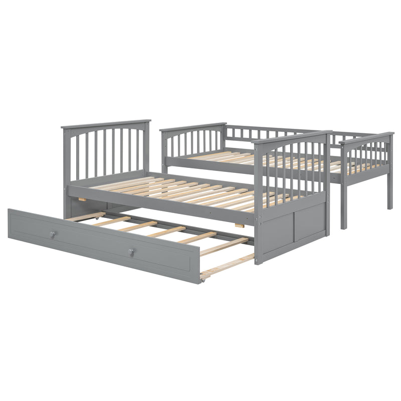 Twin over Twin Bunk Bed with Twin Size Trundle, Convertible Beds, Gray