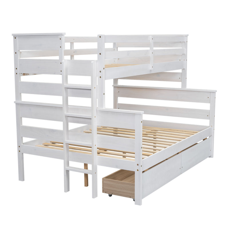 Wood Twin over Full Bunk Bed with 2 Drawers, White