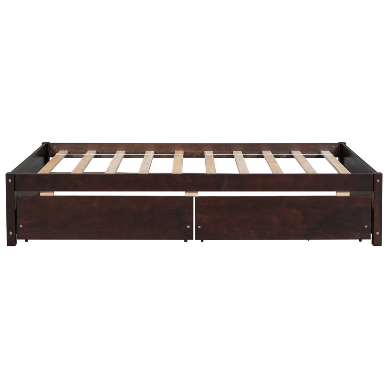 Twin Bed with 2 Drawers, Solid Wood, No Box Spring Needed ,Espresso(New SKU:W504P149043)