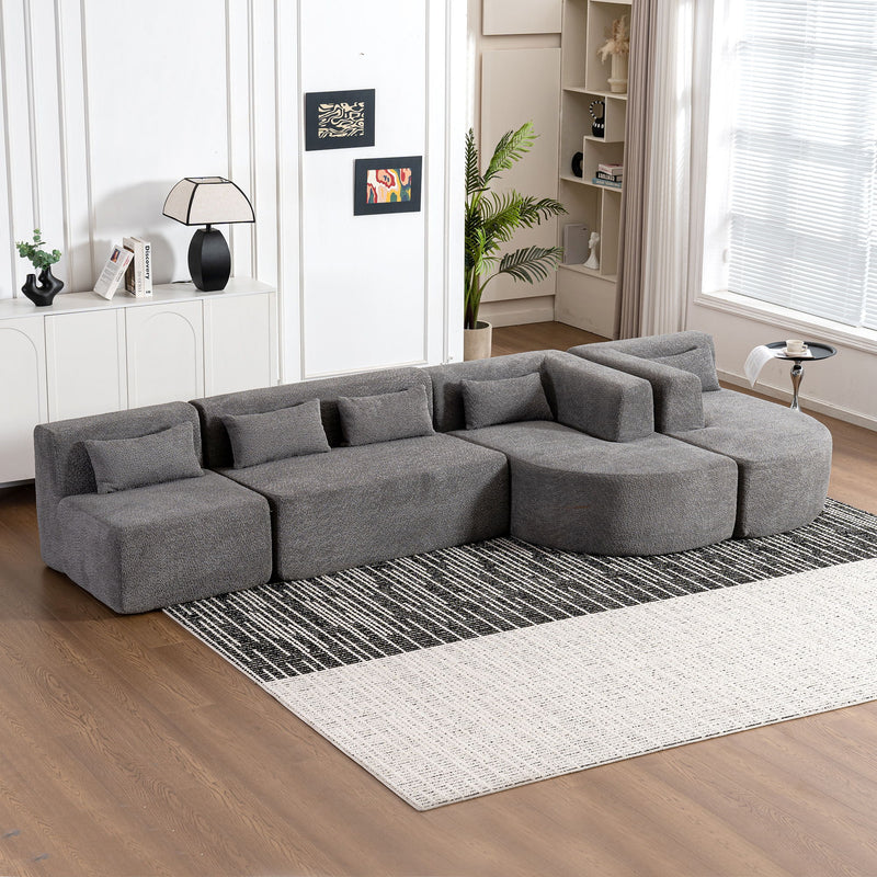 Upholstered Sofa Free Combined Sofa Couch With Two Chaise Lounge And Five Back Pillows For Living Room - Light Gray