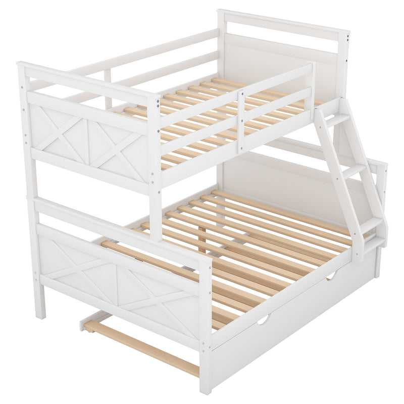 Twin over Full Bunk Bed with Ladder, Twin Size Trundle, Safety Guardrail, White(Old SKU: SM000208AAE-1)