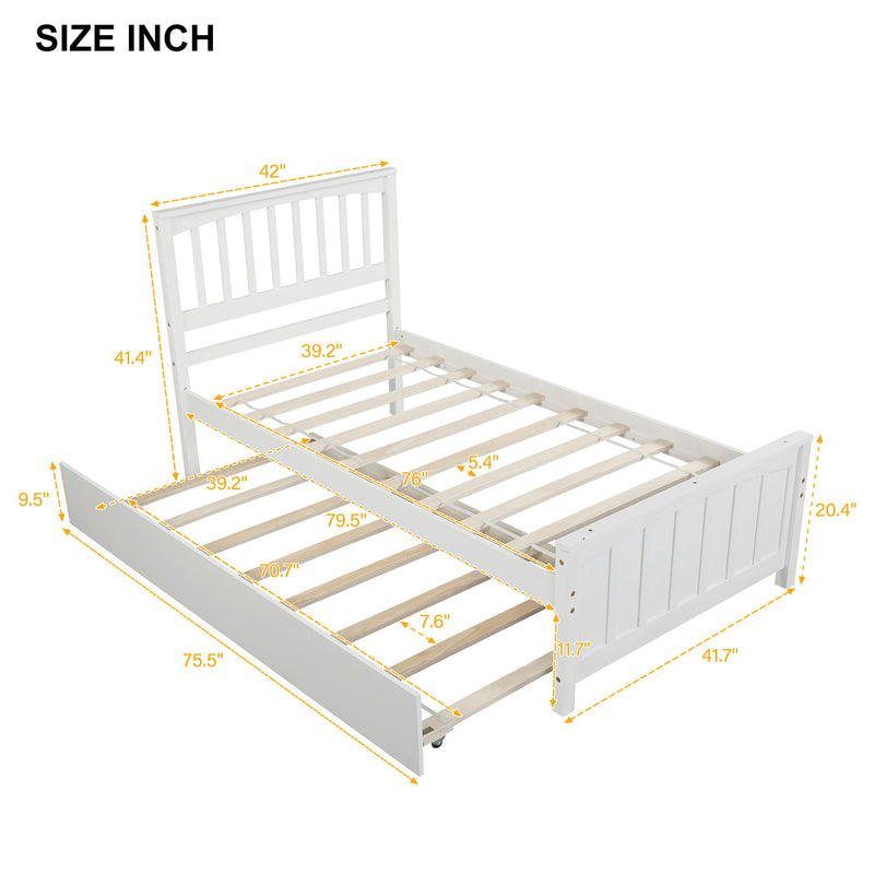 Twin Size Platform Bed & Trundle - White