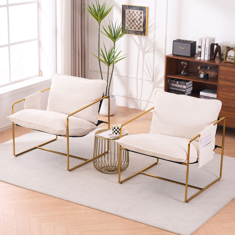 Upholstered Hanging Armchair With Arm Pocketsmetal Frame (Set of 2), Gold-Plated Craftsmanship, Crushed Foam Cushions And Skin-Friendly Woven Fabric For Living Room And Bedroom