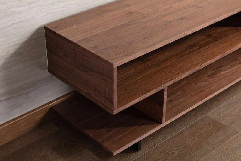 Iris - Finish TV Stand With 2 Levels Of Shelves - Brown Walnut And Black