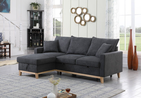 Colton - 84.Woven Reversible Sleeper Sectional Sofa With Storage Chaise - Dark Gray