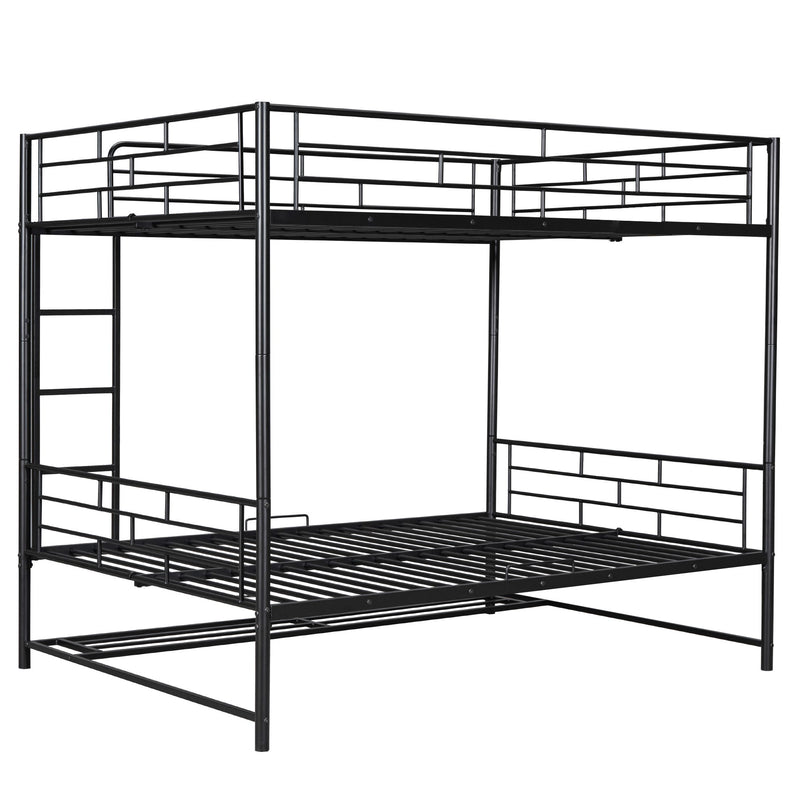 Full Over Full Metal Bunk Bed With Shelf And Guardrails