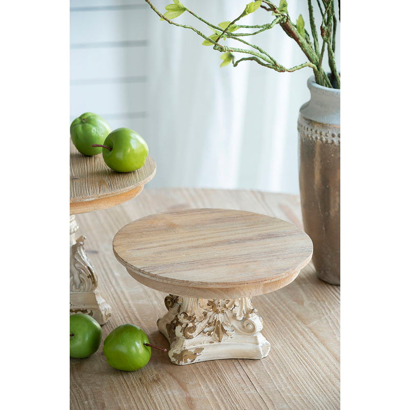 Cake Stand, Wood Cake Plate With Magnesium Base - Cream / Brown