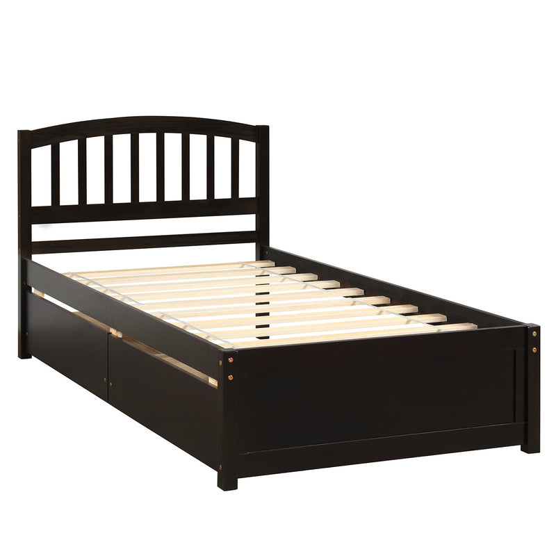 Twin Platform Storage Bed Wood Bed Frame with Two Drawers and Headboard, Espresso(Previous SKU: SF000062PAA)