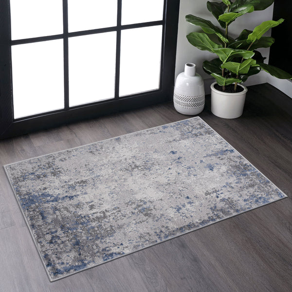 Marfi - 2' x 3' Abstract Non-Shedding Living Room Bedroom Dining Home Office Stylish And Stain Resistant Area Rug - Silver / Blue