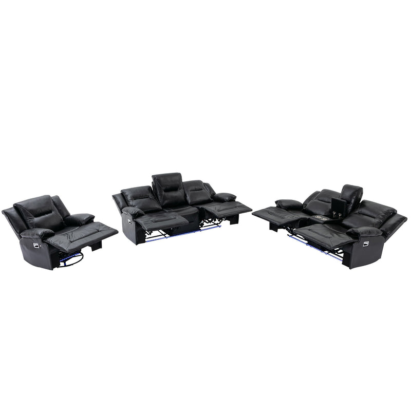 Home Theater Recliner Set Manual Recliner Chair With A Led Light Strip Two Built-In Cup Holders For Living Room