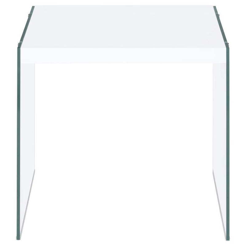 Opal - Square End Table With Clear Glass Legs - White High Gloss