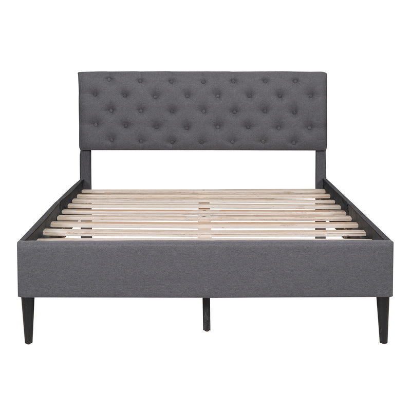 Upholstered Linen Platform Bed, Full Size, Gray