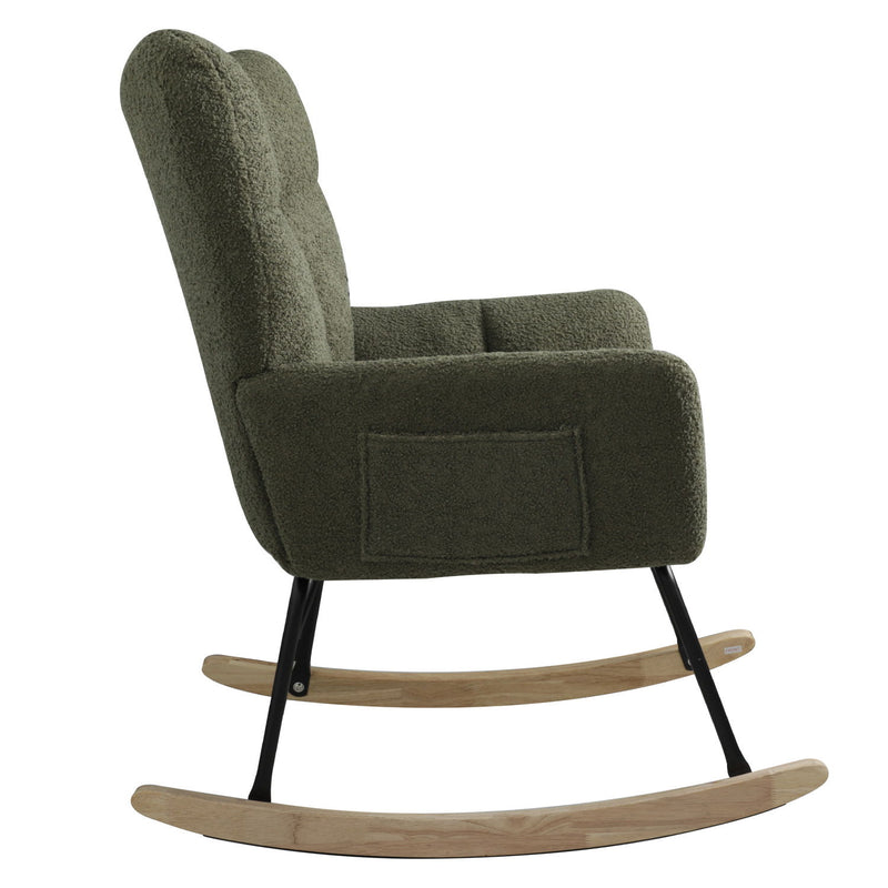 Teddy Rocking Chair, Upholstered Rocker Armchair With High Backrest, Modern Rocking Accent Chair For Nursery, Living Room