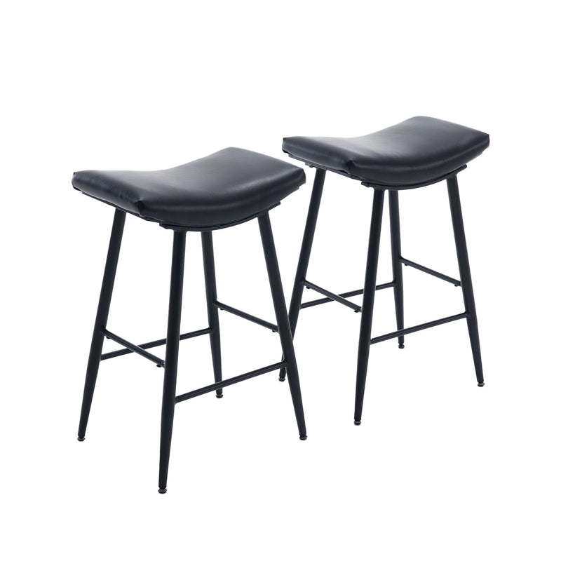 Bar Stools (Set of 2) Armless Counter Low Bar Stools Without Back Modern Linen Fabric Breakfast Stools With Metal Leg And Footrest