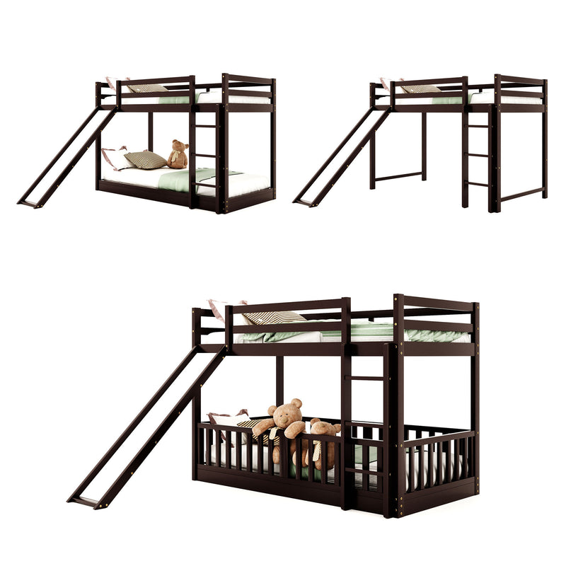 Twin Over Twin Bunk Bed with Slide and Ladder, Espresso（Old SKU:LP000009AAP）