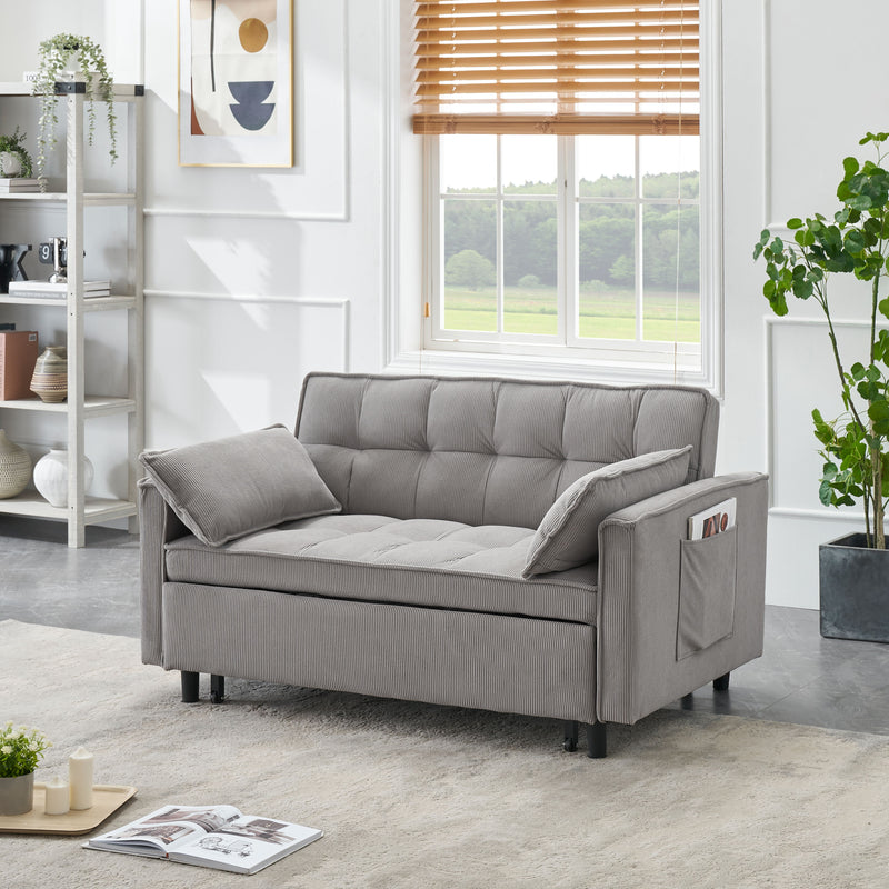 Two-Seat Casual Sofa With Pull Out Bed, Living Room Furniture - Light Gray