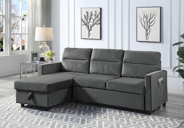 Ivy - Velvet Reversible Sleeper Sectional Sofa With Storage Chaise And Side Pocket