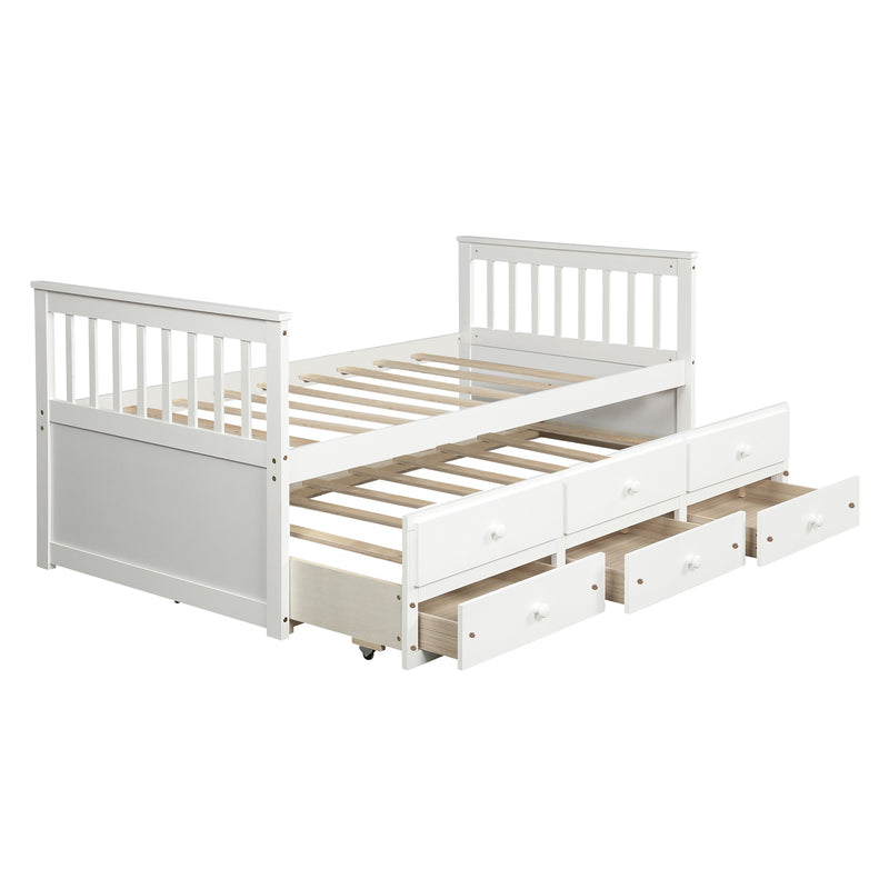 TOPMAX Captain's Bed Twin Daybed with Trundle Bed and Storage Drawers, White