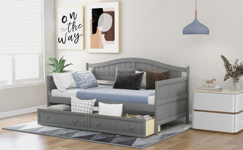 Twin Wooden Daybed With 2 Drawers, Sofa Bed For Bedroom Living Room, No Box Spring Needed - Gray