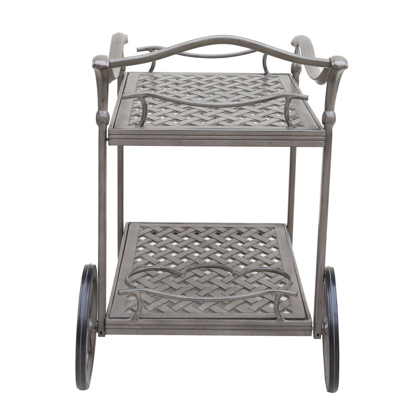 Cast Aluminum Outdoor Patio Serving Tea Cart With Wheels - Gray