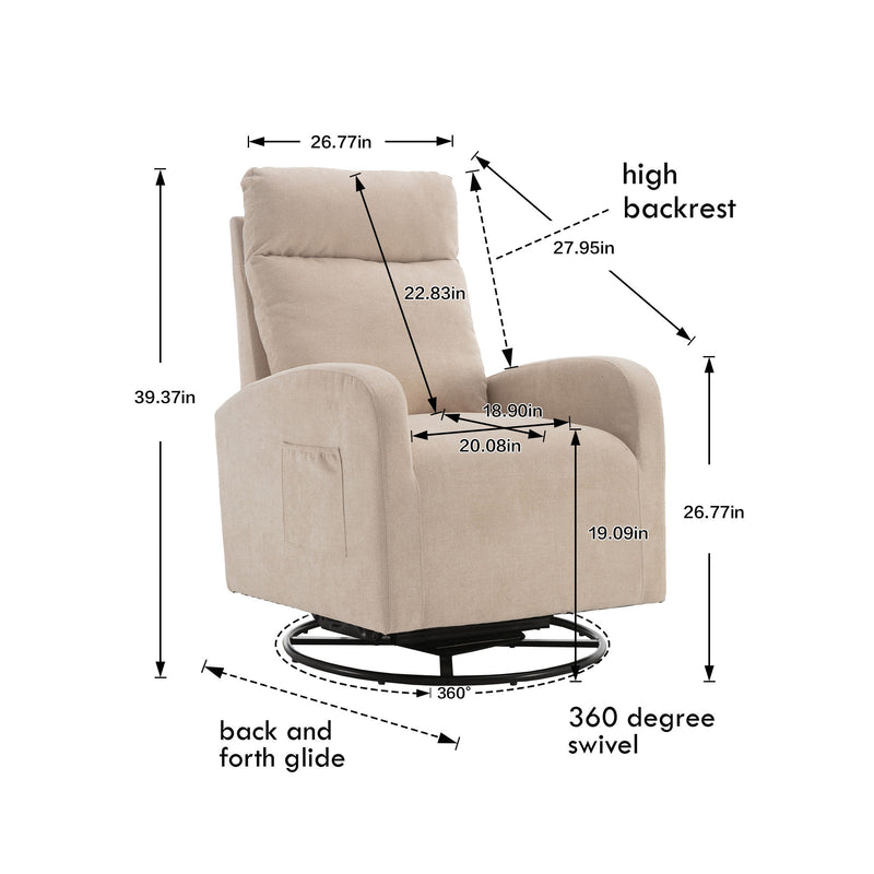 Upholstered Swivel Glider Rocking Chair For Nursery In Beige.Modern Style One Left Bag - Beige