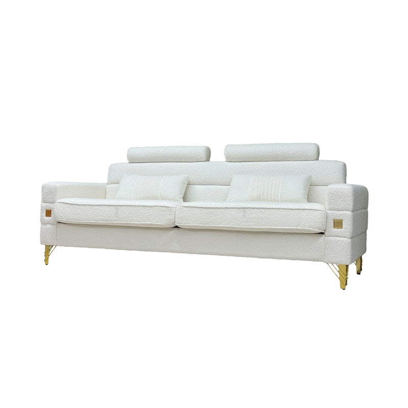 Fx-P15-Wb (Sofa) Elegant Imitation Wool Circle Fabric Sofa With Adjustable Headrests, Contemporary 3-Seat Couch With Gold Legs, Perfect For Living Room And Office Decor (Temu Suitable) - White