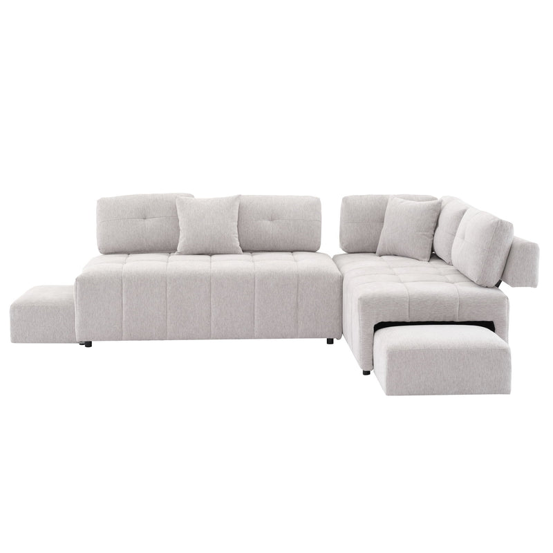 L-Shaped Sofa Sectional Sofa Couch With 2 Stools And 2 Lumbar Pillows For Living Room