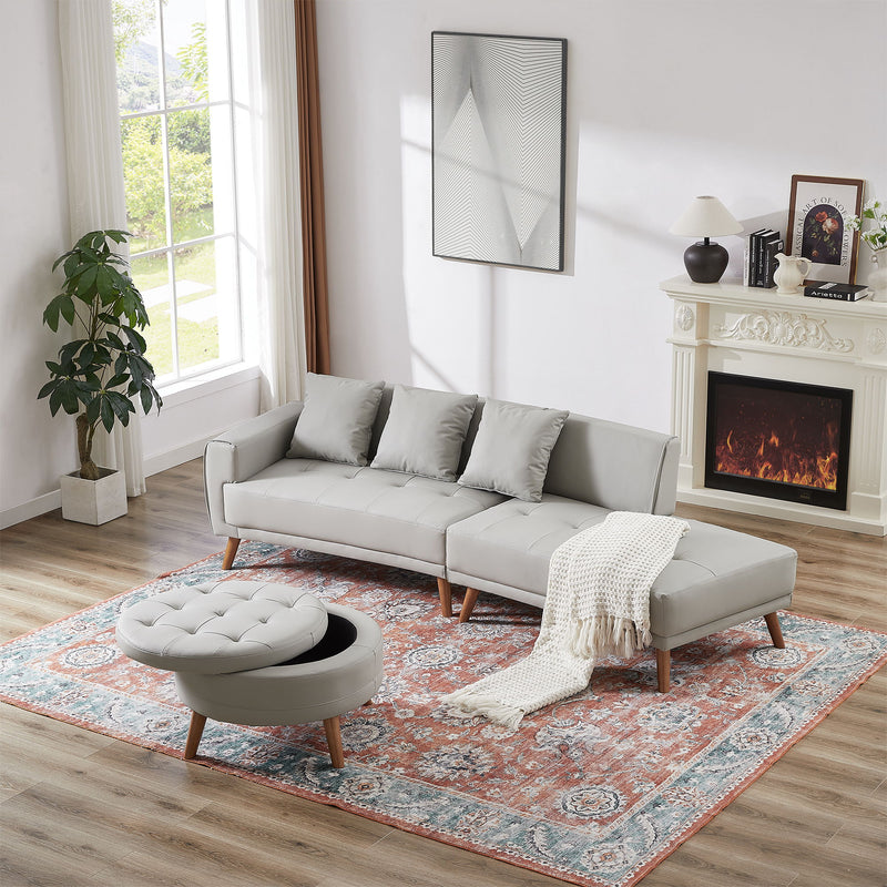 Contemporary Sofa Stylish Sofa Couch With A Round Storage Ottoman And Three Removable Pillows For Living Room