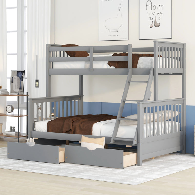 Twin-Over-Full Bunk Bed with Ladders and Two Storage Drawers(Gray){old sku:LT000165AAE}