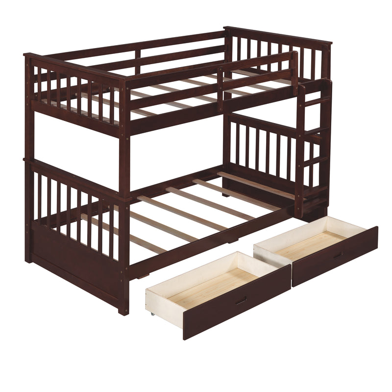 Twin-Over-Twin Bunk Bed with Ladders and Two Storage Drawers (Espresso)(OLD SKU:LT000265AAP)