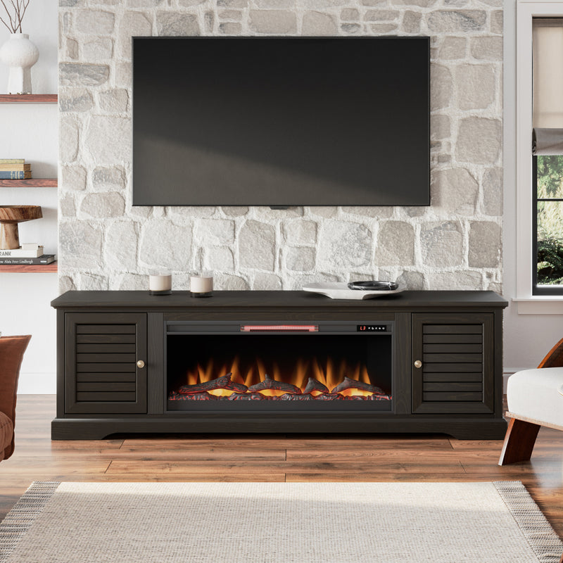 Bridgevine Home Topanga 83 inch Electric Fireplace TV Console for TVs up to 95 inches, Minimal Assembly, Clove finish